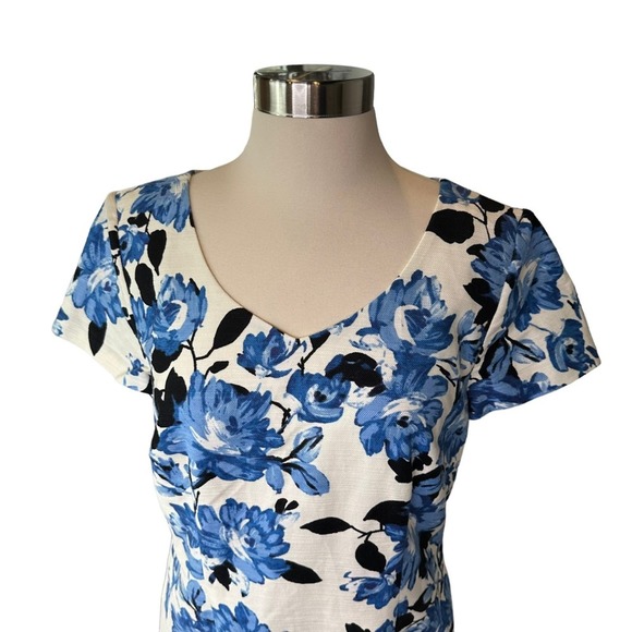 Talbots Dress Womens Floral Short Sleeve Knee Length Spring Summer White 10P - Picture 2 of 11